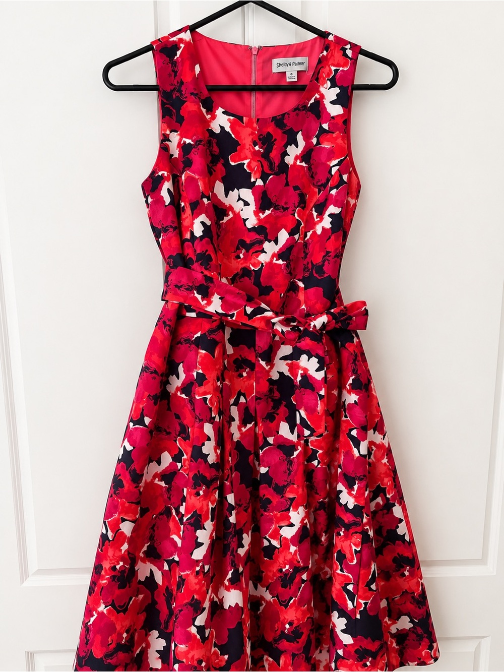 Shelby & Palmer Red, Pink and Black Floral Fit-and-Flare Dress